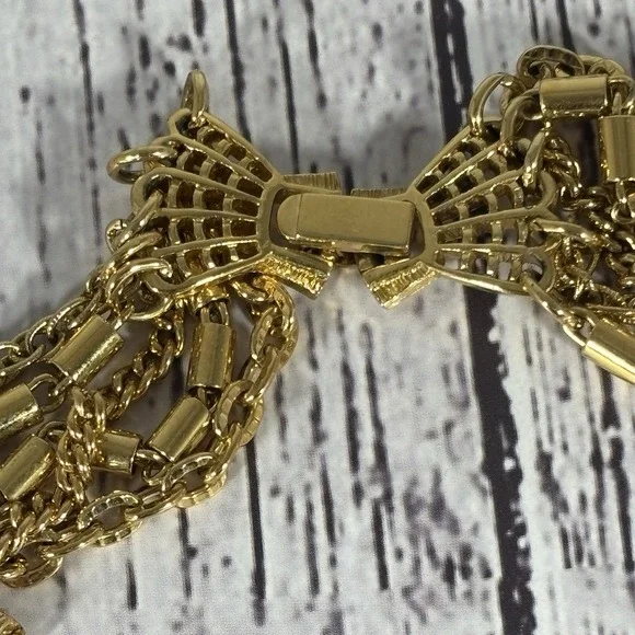Vintage Crown Trifari Multi Strand Waterfall Gold Tone Chain Necklace‎ 26" - Picture 2 of 4